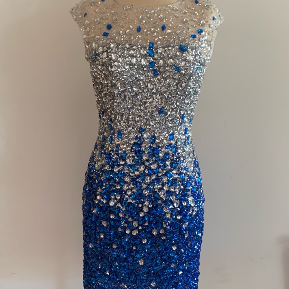 Jovani royal blue and clear beaded embellished dress